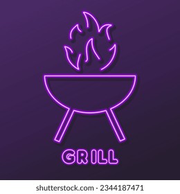 grill neon sign, modern glowing banner design, colorful modern design trends on black background. Vector illustration.