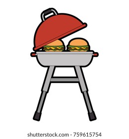 grill oven with burgers