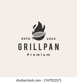 imagen vectorial del logotipo vintage del hipster de la llama del fuego de la sartén de la sartén