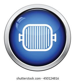Grill pan icon. Glossy button design. Vector illustration.
