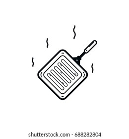 Grill pan icon. White background with shadow design.