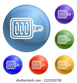 Grill pan icons set vector 6 color isolated on white background