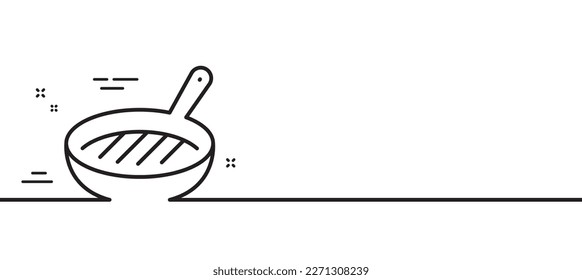 Grill pan line icon. Kitchen griddle sign. Food cooking utensils symbol. Minimal line illustration background. Grill pan line icon pattern banner. White web template concept. Vector