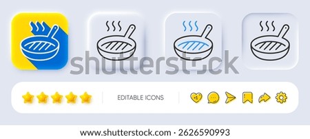 Grill pan line icon. Neumorphic, Flat shadow, 3d buttons. Cooking food griddle sign. Hot frying pan symbol. Line grill pan icon. Social media icons. Vector