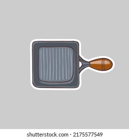 Grill pan sticker for meat, fish and cauliflower steak vector illustration
