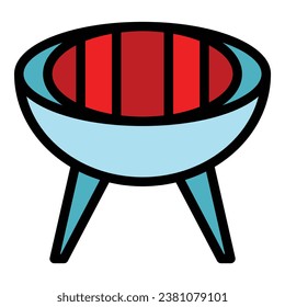 Grill pot icon outline vector. Cook picnic. Fire steak color flat