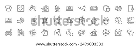 Grill, Qr code and Discount button line icons. Pack of Leaf dew, Load document, Shields icon. Table lamp, Select user, Megaphone pictogram. Professional, Delivery truck, Falling star. Vector