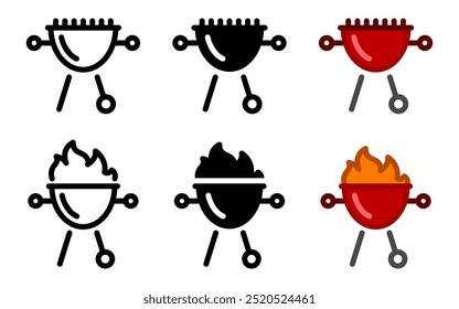 Icono rojo de la parrilla. Logo de la barbacoa. Símbolo de tostador. Letrero de cocina del patio trasero.