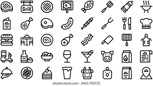 La colección Grill Restaurant Icons es una Ilustración vectorial con un trazo editable.