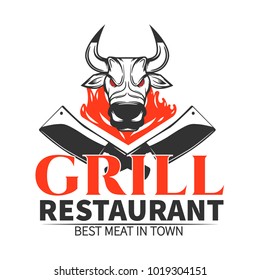 Grill restaurant retro label.Vector illustration.