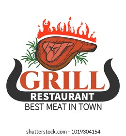 Grill restaurant retro label.Vector illustration.