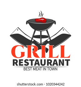 Grill restaurant retro label.Vector illustration.