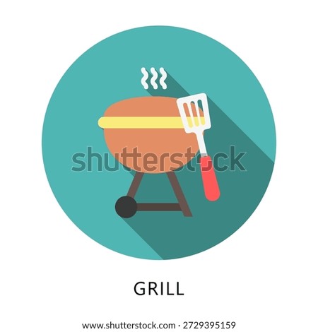 Grill Rounded Flat Color Icon, Mini Illustration Relate To Food, Gastronomy. Use For Modern Concept, Ui, Ux Web And App Development.