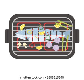 Grill salmon fish and vegetables