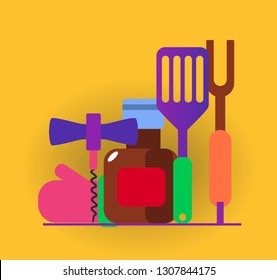 grill and grill sauces vector icon on yellow background