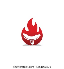grill sausage with a fire vector logo template