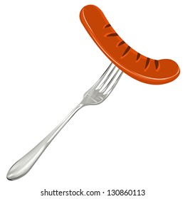 Grill sausage with fork.Vector illustration isolated on white background