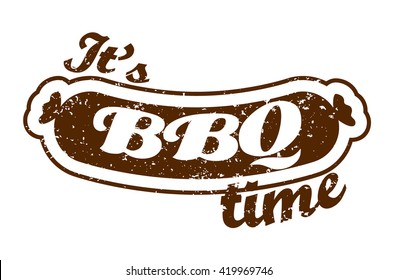 Grill sausage icon. Barbecue vector logo. BBQ season. Picnic outdoor. Grill meat. Isolated graphic illustration cookout. Barbecue retro ad