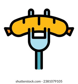 Grill sausage icon outline vector. Fire food. Picninc cook color flat