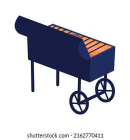 Grill halbem flachen Vektorobjekt. Großer Artikel auf Weiß. Zubereitung von Essen im Freien. Home-Hinterhofparty und Picknick-Illustration mit einfachem Cartoon-Stil für Web-Grafik-Design und Animation