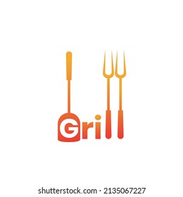 Grill and spatula typography logo identity. Cooking restaurant food or grill design template.