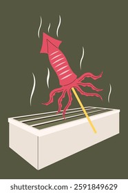 A grill with squid on it