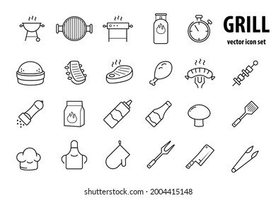 Grill, steak house, barbecue vector icon set. 