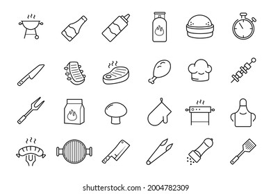 Grill, steak house, barbecue vector icon set. 