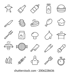 Grill, steak house, barbecue vector icon set. 