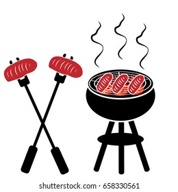 Grill with  grill steak isolated on white background. Vector illustration.