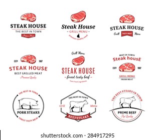 Grill steak logo and icons for BBQ and steakhouse labels