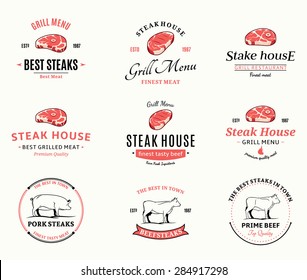 Grill steak logo and icons for BBQ and steakhouse labels