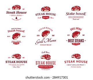 Grill steak logo and icons for BBQ and steakhouse labels