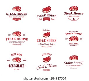 Grill steak logo and icons for BBQ and steakhouse labels