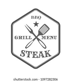 Grill steak menu. Vintage elements logo design.