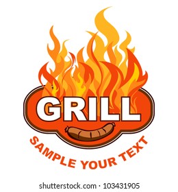 Grill sticker on fiery background.