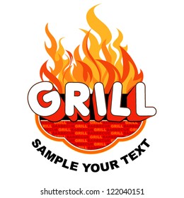 Grill sticker on fiery background.