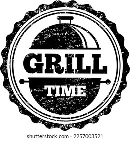 Grill store grunge emblem. Retro round logo