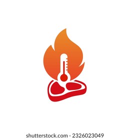 grill temperature logo design. Vector illustration flame, meat and temperature. Modern logo design vector icon template