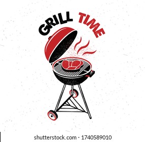 Grill Time. Hand drawn typography poster.Vector Typography.