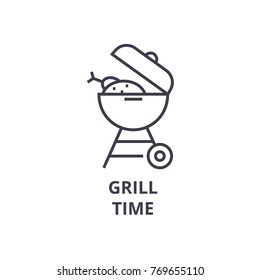 grill time line icon, outline sign, linear symbol, vector, flat illustration