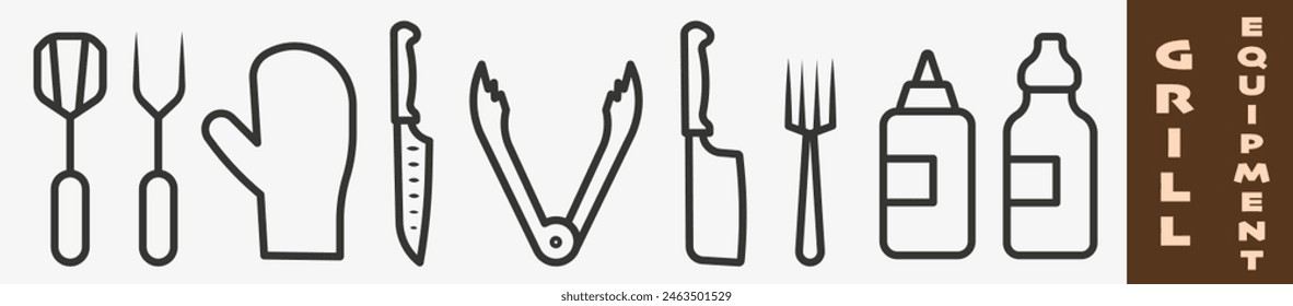 Grill tool. Grill vector icons. Barbecue grill. Everything for the grill. EPS 10.