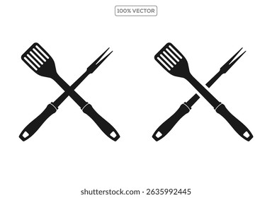 Grill. Tools for grilling. Grill fork, kitchen spatula, bbq tools. Design element for logo, label, sign, poster, flyer. Vector illustration template