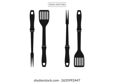 Grill. Ferramentas para grelhar. Garfo de churrasqueira, espátula de cozinha, ferramentas para churrasco. Elemento de design para logotipo, etiqueta, sinal, cartaz, folheto. Ícone de ilustração de vetor