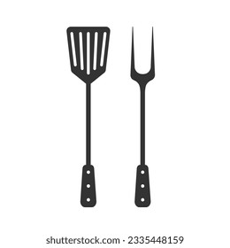 Grill tools icon. Barbecue fork with spatula. Isolated flat sign