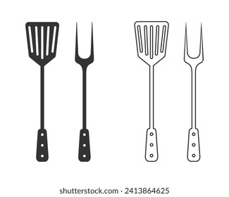 Zeilensymbol für Grill-Tools Grillgabel mit Spatel. Einseitiges Flachzeichen