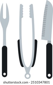 Grill tools set. Fork and knife color icon