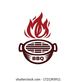 Grill vector illustration with fire. Barbecue emblem, logo. BBQ