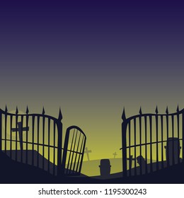 grille cemetery on night scene