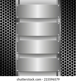 grille texture with four metallic banners